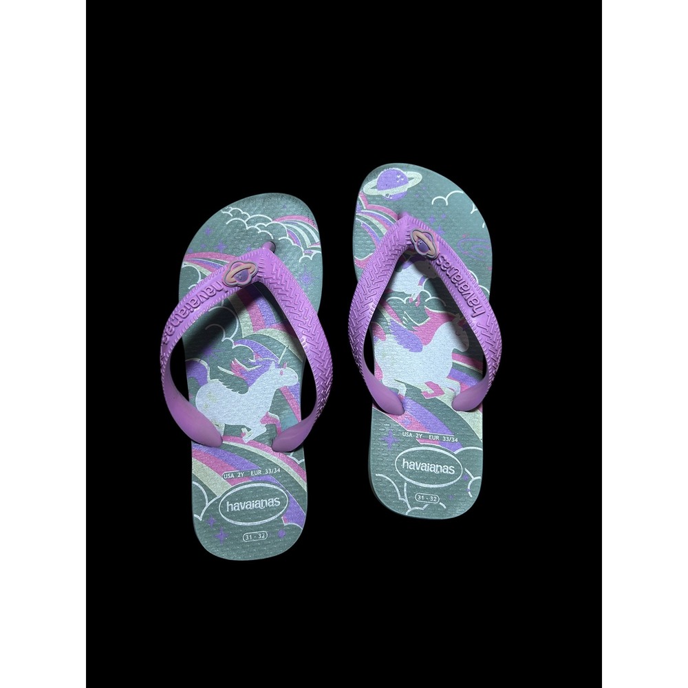 Havaianas Kids Unicorn Space Flip Flops Purple Blue Sandals Size 2Y EUR 33/34